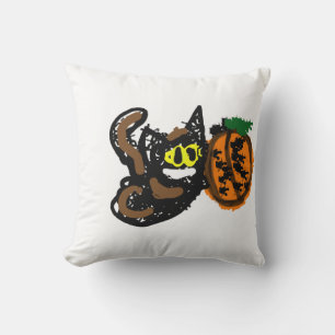 Zwarte Kat koele pompoen pad Kussen