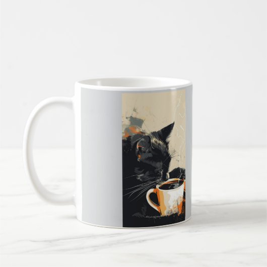 Zwarte Kat Koffie Kunst Mok - Uniek Pet Lover Gift (Links)