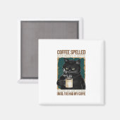  zwarte kat koffie met ruggegraat magneet (Voorkant / Achterkant)