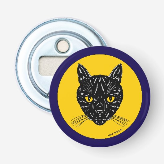 Zwarte Kat Kop Button Flesopener (Voorkant)