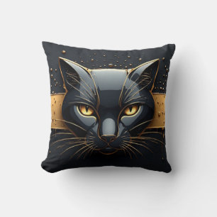 Zwarte Kat Kop Met Gouden Druppel Design 🐈 Kussen