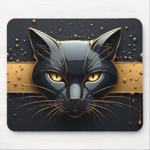 Zwarte Kat Kop Met Gouden Druppel Design 🐈 Muismat