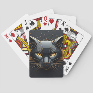 Zwarte Kat Kop Met Gouden Druppel Design 🐈 Pokerkaarten