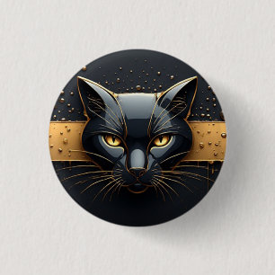 Zwarte Kat Kop Met Gouden Druppel Design 🐈 Ronde Button 3,2 Cm