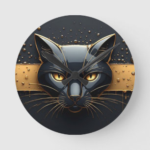 Zwarte Kat Kop Met Gouden Druppel Design 🐈 Ronde Klok