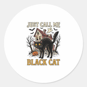 Zwarte Kat Kostuum Spookhuis Grappig Halloween Sh Ronde Sticker