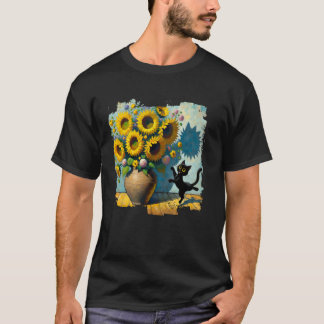 Zwarte Kat Kunst Zonnebloemen voor Kat Moeder & Ka T-shirt