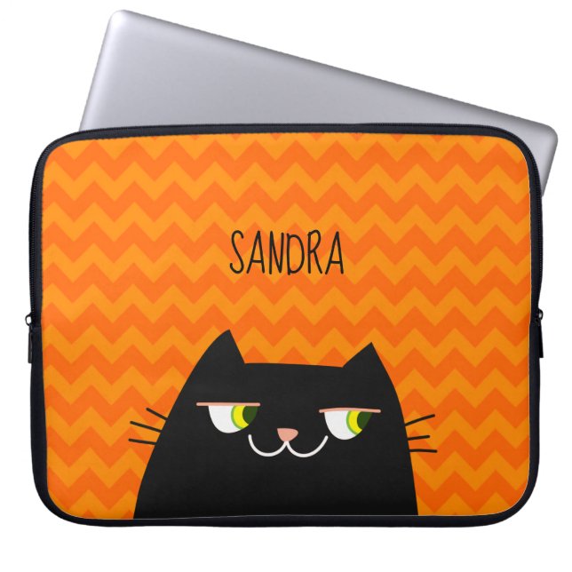 Zwarte kat laptop sleeve (Voorkant)