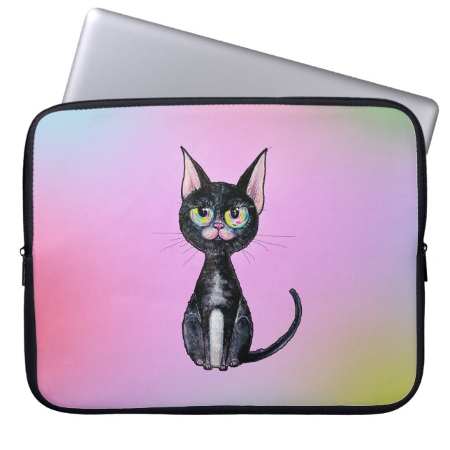 Zwarte Kat Laptop Sleeve (Voorkant)