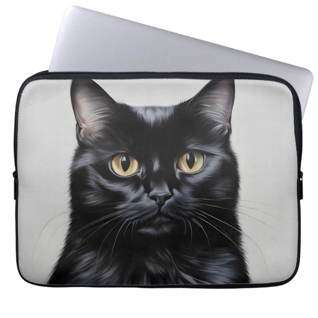 Zwarte kat laptop sleeve (Voorkant)