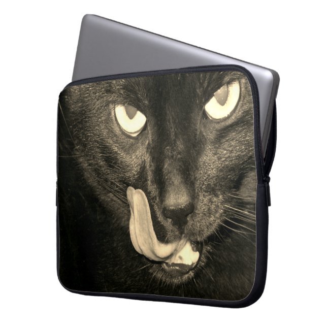 Zwarte kat-laptophoes laptop sleeve (Voorkant Links)