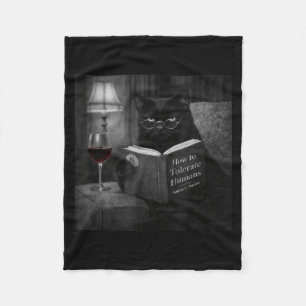 Zwarte Kat Leest Boek Grappige Retro Kat Foto Humo Fleece Deken