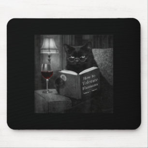 Zwarte Kat Leest Boek Grappige Retro Kat Foto Humo Muismat