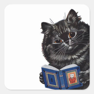 Zwarte kat lezen boek geschilderd door Louis Wain Vierkante Sticker