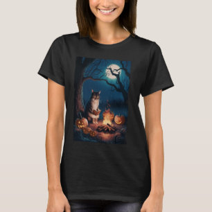 Zwarte kat lezen boeken pompoen herfst leraren ha t-shirt