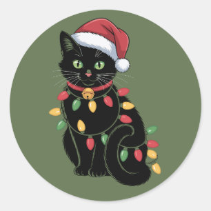 Zwarte Kat Liefhebber Kerst Kitten Cadeau Kat Moed Ronde Sticker