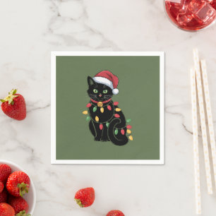 Zwarte Kat Liefhebber Kerst Kitten Cadeau Kat Moed Servet