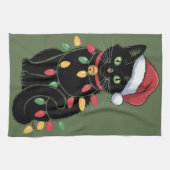 Zwarte Kat Liefhebber Kerst Kitten Cadeau Kat Moed Theedoek (Horizontaal)