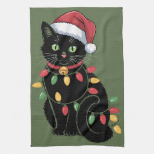 Zwarte Kat Liefhebber Kerst Kitten Cadeau Kat Moed Theedoek