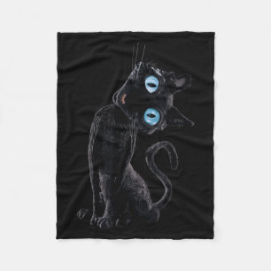 Zwarte Kat Lui Schattig Meme Knop Ogen Kattenliefh Fleece Deken
