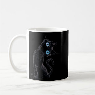 Zwarte Kat Lui Schattig Meme Knop Ogen Kattenliefh Koffiemok