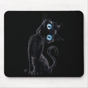Zwarte Kat Lui Schattig Meme Knop Ogen Kattenliefh Muismat