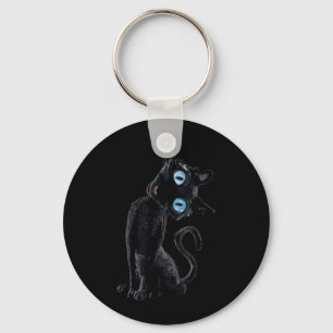 Zwarte Kat Lui Schattig Meme Knop Ogen Kattenliefh Sleutelhanger