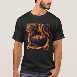 Zwarte kat luiaard spaghetti t-shirt