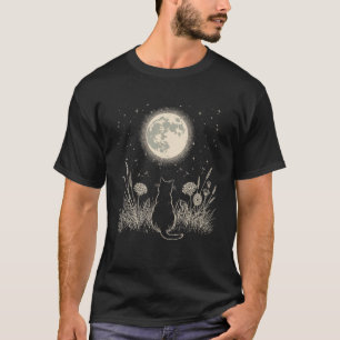 Zwarte Kat Maan Bloem Aesthetisch Mannen Vrouwen K T-shirt