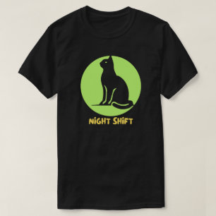 Zwarte Kat Maan Grafische T-shirt voor de Nachtplo