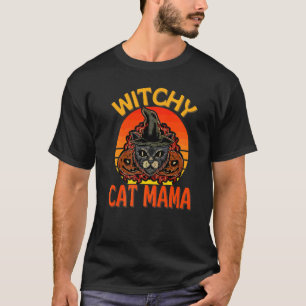 Zwarte Kat Mama Halloween Hekserij Kat Heks Pomp T-shirt