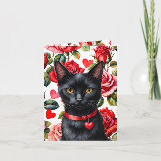 Zwarte Kat Maximalistische Rozen & Hartjes Valenti Kaart