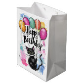 Zwarte kat met ballonnen medium cadeauzakje (Achterkant Gekanteld)