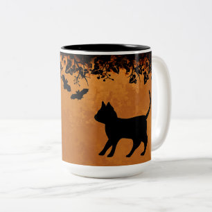 Zwarte kat met biet, Happy Halloween Tweekleurige Koffiemok