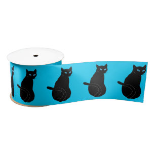 Zwarte Kat met blauw oogstlint - Aangepaste kleure Lint