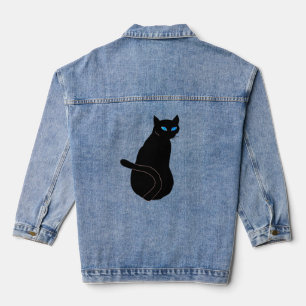 Zwarte kat met blauwe ogen denim jas jacket
