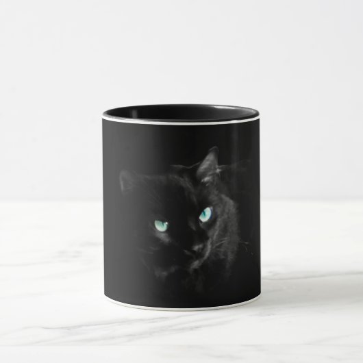 Zwarte kat met blauwe ogen mok (Midden)