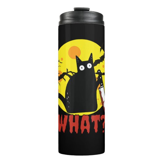 Zwarte kat met bloederig mes Gezegde What_ Funny M Thermosbeker (Voorkant)