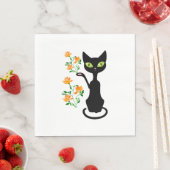 zwarte kat met bloem servet (Insitu)