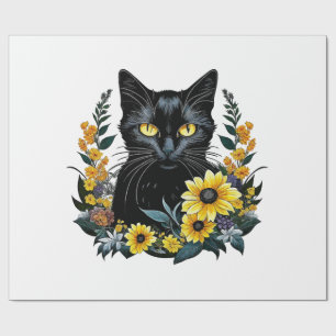zwarte kat met bloemen cadeaupapier