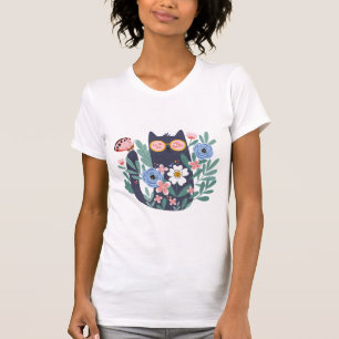 Zwarte kat met bloemen Essential T-Shirt