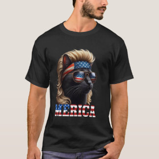 Zwarte Kat met Blonde Pruik Mullet 4 juli Fu T-shirt