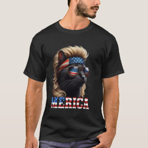 Zwarte Kat met Blonde Pruik Mullet 4 juli Fu T-shirt