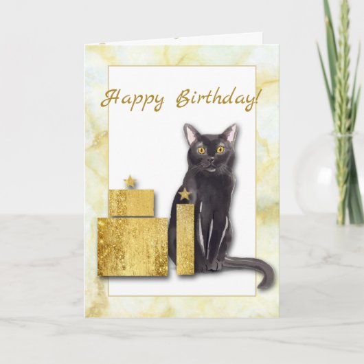 Zwarte Kat met Cadeaus verjaardagskaart van de kat Kaart (Voorkant)