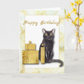 Zwarte Kat met Cadeaus verjaardagskaart van de kat Kaart (Gele Bloem)