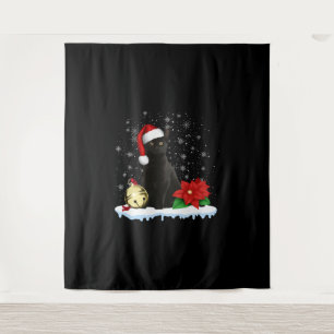 Zwarte kat met een kerstmuts kerstkat kostuum wandkleed