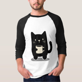 Zwarte kat, met een kopje koffie t-shirt
