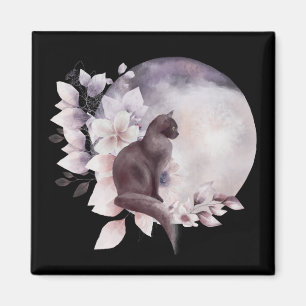 Zwarte Kat met een Magische Volledige maan Magneet