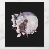 Zwarte Kat met een Magische Volledige maan Wijn Etiket (Enkel label)