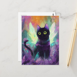 Zwarte Kat Met Engelenvleugels Briefkaart